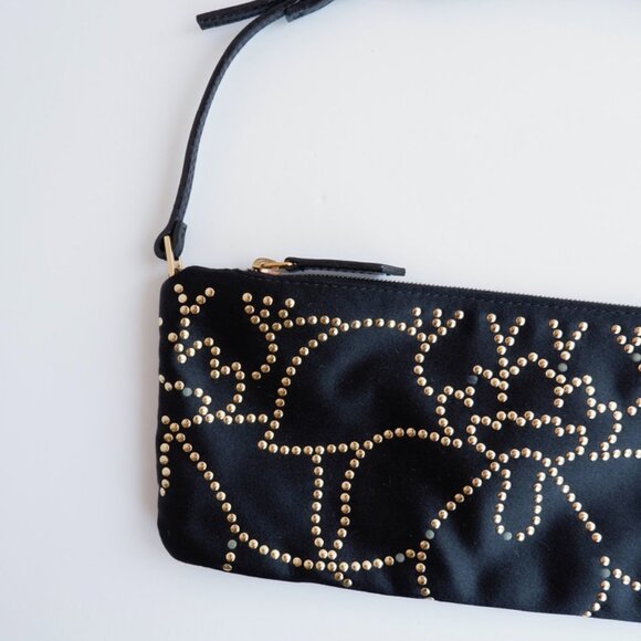 Authentic Preowned Valentino Black Satin Gold Studded Shoulder Bag - Picture 3 of 8